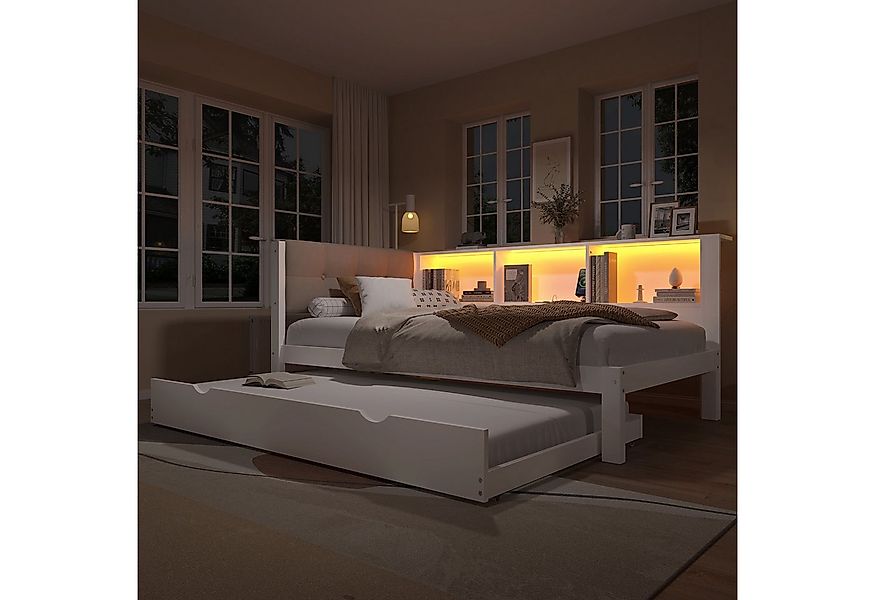 OKWISH Schlafsofa Kinderbett, mit LED-Licht & USB, ausziehbarem Gästebett & günstig online kaufen