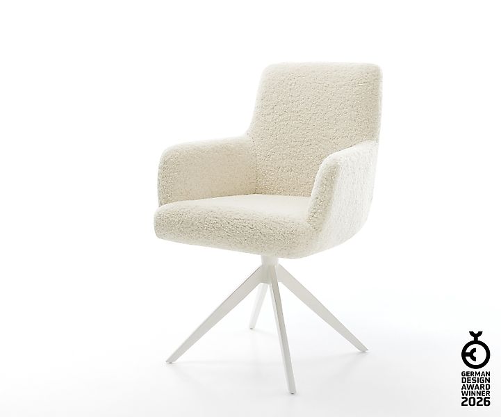 Drehstuhl Heira-Flex mit Armlehnen Teddystoff Beige Kreuzgestell breit Weiß günstig online kaufen