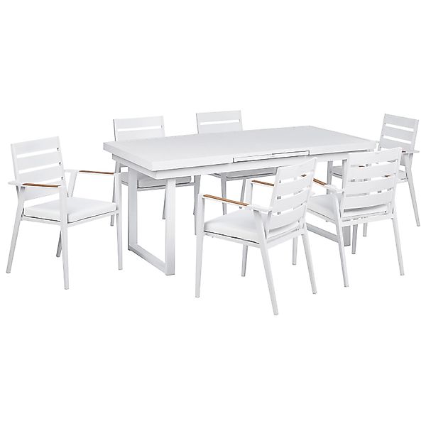 Beliani Gartentisch Set VALCANETTO/TAVIANO Weiss Heller Holzfarbton günstig online kaufen