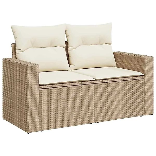 vidaXL Gartensofa mit Kissen 2-Sitzer Beige Poly Rattan 366060 günstig online kaufen