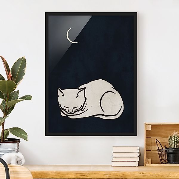 Bild mit Rahmen Schlafende Katze Illustration günstig online kaufen