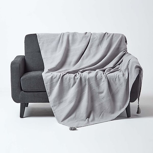 Plaid Tagesdecke Rajput, 100% Baumwolle, hellgrau, günstig online kaufen