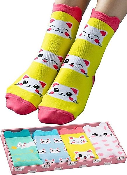 Corimori Haussocken Witzige Lustige Katzen Baumwolle Socken 4er Set Anime G günstig online kaufen