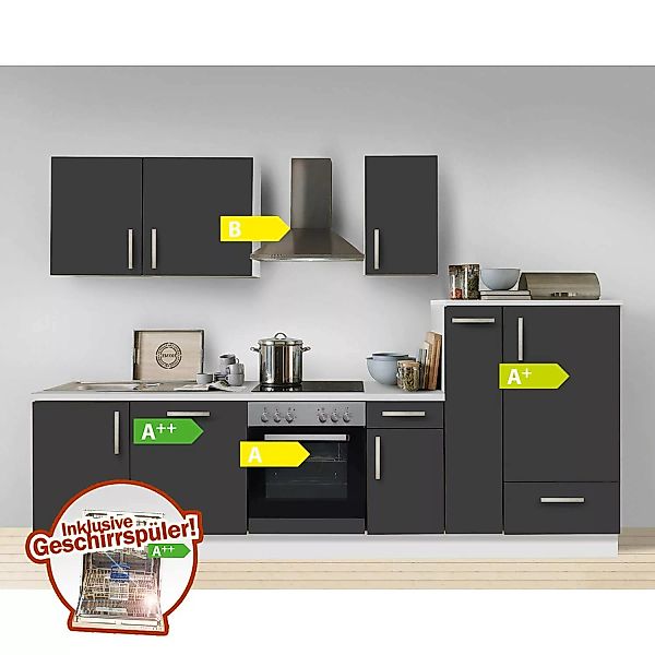 Komplettküche Premium Schiefer grau 300cm MANCHESTER-87 inklusive E-Geräte, günstig online kaufen