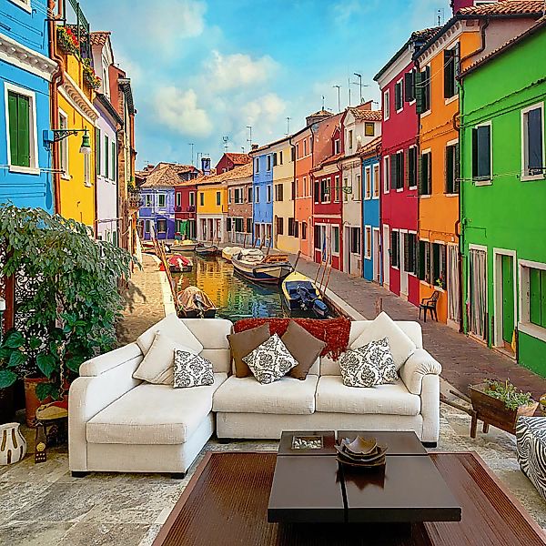 home24 Artgeist Vliestapete Colorful Canal in Burano Premium Vlies Mehrfarb günstig online kaufen
