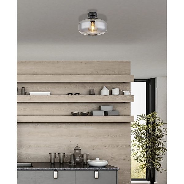 Globo Deckenleuchte 1-flammig Schwarz matt-Rauchfarben 280 x 205 mm günstig online kaufen