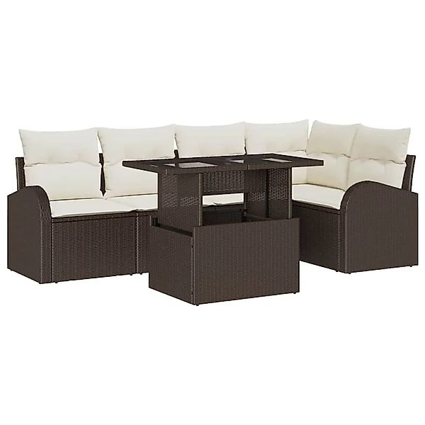 vidaXL Gartensofa-set mit Speicher 6-Tlg Braun und Creme Poly-Rattan 334864 günstig online kaufen