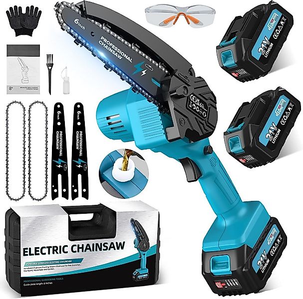 Rinoxar Akku-Kettensäge 6 Zoll Mini Handkettensäge, 8000mAh 900W Motorsäge, günstig online kaufen