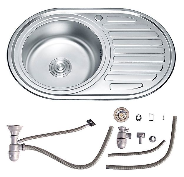 Melko Edelstahlspüle Küchenspüle Einbauspüle 77x50CM Rund aus Edelstahl mit günstig online kaufen