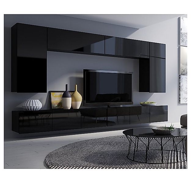 Lomadox Wohnwand CAIRNS-132, (6-St), in schwarz Hochglanz, Modern, grifflos günstig online kaufen