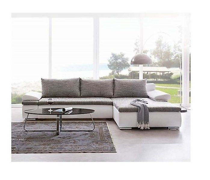 JVmoebel Sofa Weiß-graues Ecksofa Polster Schlafsofa mit Bettfunktion Texti günstig online kaufen