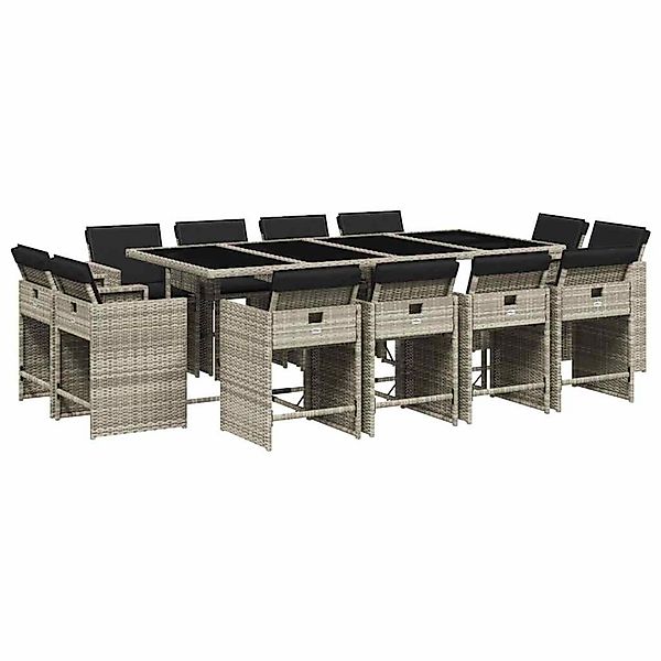vidaXL 13-Tlg Garten-Essgruppe mit Kissen Hellgrau Poly Rattan 3211223 günstig online kaufen
