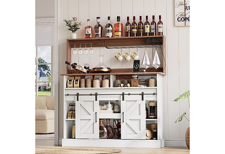 Flieks Küchenbuffet mit Gläserhalter, Haken und Steckdosen (120x40x130 cm, günstig online kaufen