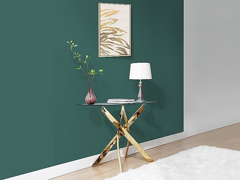 Wandkonsole - Sicherheitsglas & Goldfarbenes Metall - Transparent - COSIMA günstig online kaufen