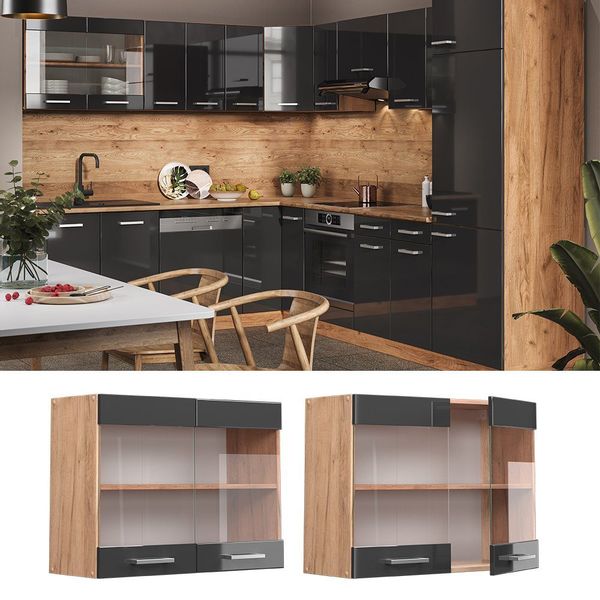 Vicco Glashängeschrank R-Line, Anthrazit Hochglanz/Goldkraft Eiche, günstig online kaufen