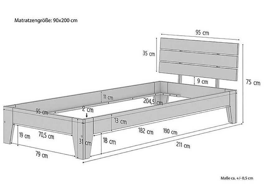 ERST-HOLZ Bett Einzelbett Gästebett Bettrahmen Futonbett Buche massiv 90x20 günstig online kaufen