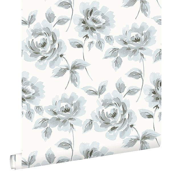 ESTAhome Tapete Aquarell Gemalte Rosen Hellblau und Grau 53 cm x 10,05 m 12 günstig online kaufen