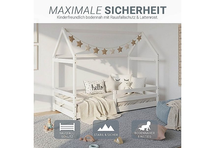 Homestyle4u Hausbett 80x160 cm Kinderbett Bodenbett Holzbett Weiß Kleinkind günstig online kaufen