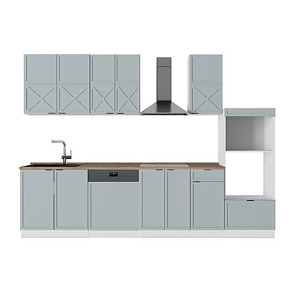 Vicco Fame-Line Küchenzeile Hellblau-grau/Weiß 300 cm mit HochschrankAP Eic günstig online kaufen