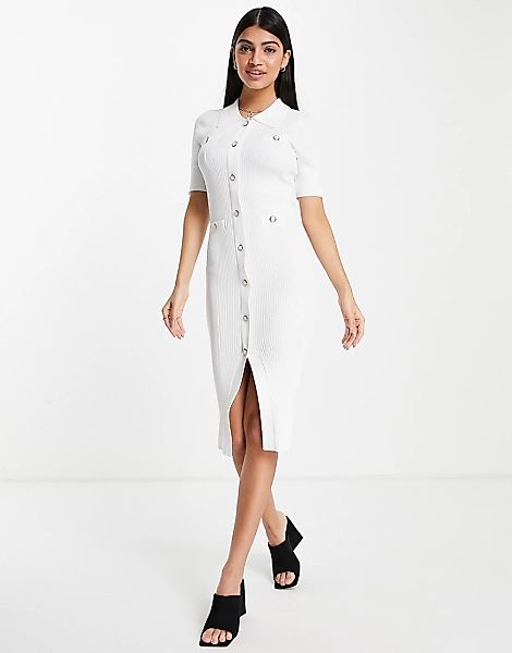 Urban Revivo – Durchgeknöpftes Midi-Strickkleid in Weiß günstig online kaufen