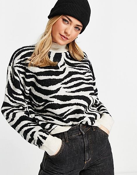 New Look – Pullover in Weiß mit Zebramuster günstig online kaufen