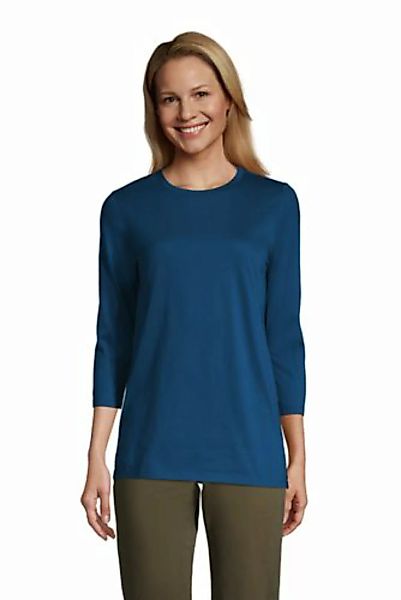 Supima-Shirt mit 3/4-Ärmeln in Petite-Größe, Damen, Größe: M Petite, Blau, günstig online kaufen