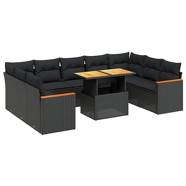 vidaXL 10-Tlg Garten-Sofagarnitur mit Kissen Schwarz Poly Rattan 3273218 günstig online kaufen