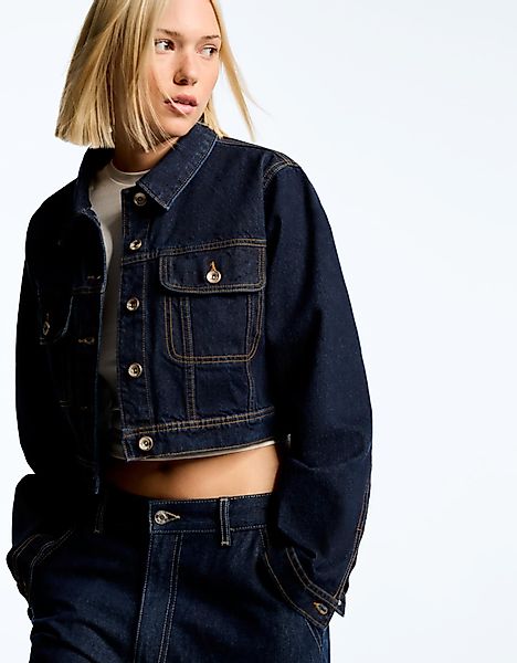 Bershka Cropped-Jeansjacke Damen S Marinenblau günstig online kaufen