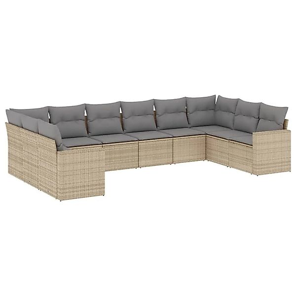 vidaXL 10-Tlg Garten-Sofagarnitur mit Kissen Beige Poly Rattan 3251806 günstig online kaufen
