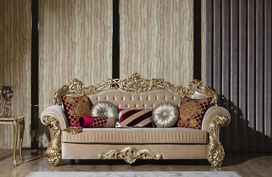Casa Padrino Sofa Luxus Barock Sofa Beige / Gold 244 x 95 x H. 123 cm - Pru günstig online kaufen