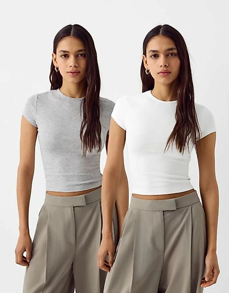 Bershka 2er-Pack T-Shirts Mit Kurzen Ärmeln Und Rundausschnitt Damen Xs Kom günstig online kaufen