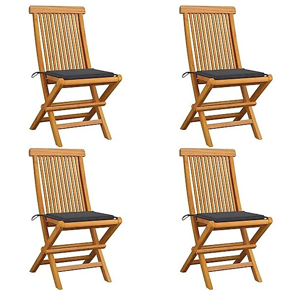 vidaXL Gartenstühle mit Anthrazit Kissen 4 Stk Massivholz Teak 3062568 günstig online kaufen