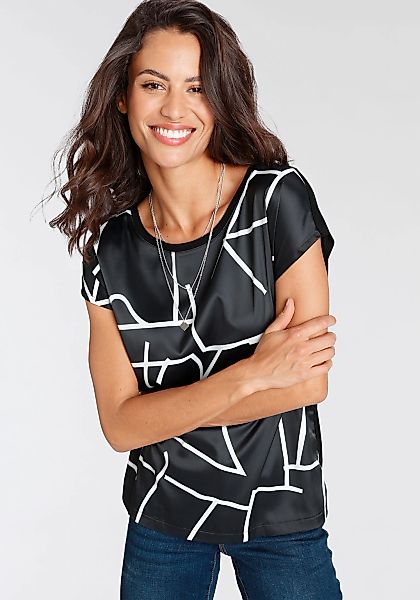 Laura Scott Shirtbluse gemustert und gestreift, femininer Stil, Rundhalsaus günstig online kaufen