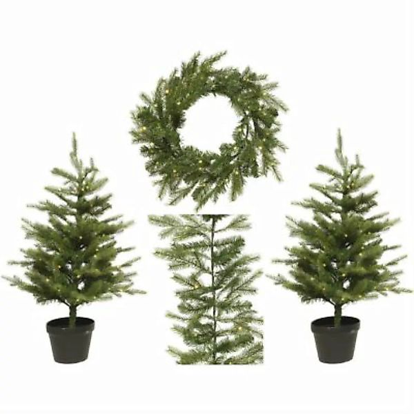 MARELIDA LED Weihnachtsset Haustür Kranz Girlande 2 Bäume beleuchtet grün günstig online kaufen