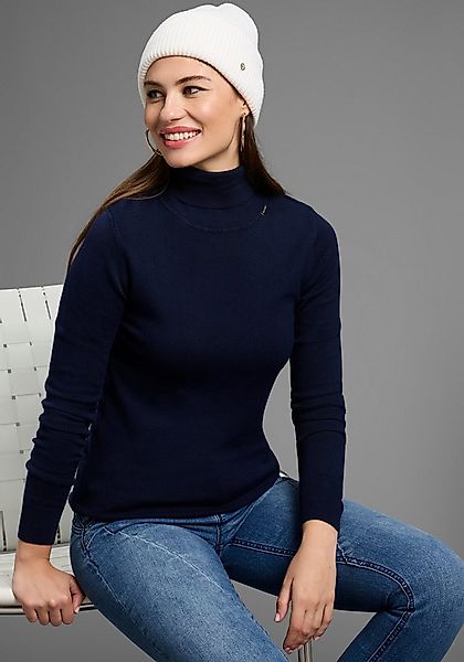 Bruno Banani Rollkragenpullover mit Metalllogo günstig online kaufen