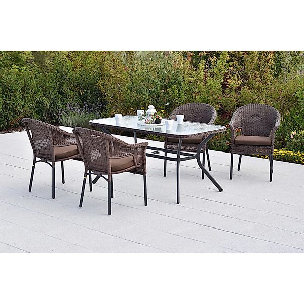 Merxx Ravenna Set 9-tlg. 4 Stapelsessel 4 Sitzkissen Tisch 150 x 85 cm Scho günstig online kaufen