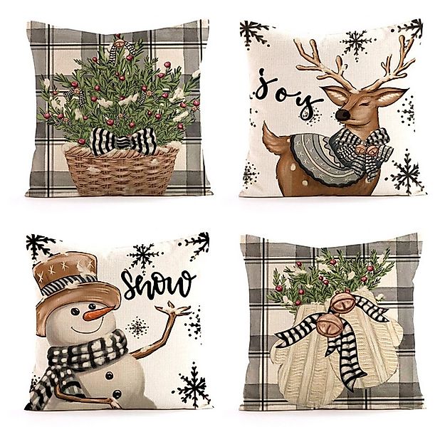 Coonoor Kissenbezüge Weihnachten Leinen Kissenbezüge 4 Stück, 45x45 cm Zier günstig online kaufen