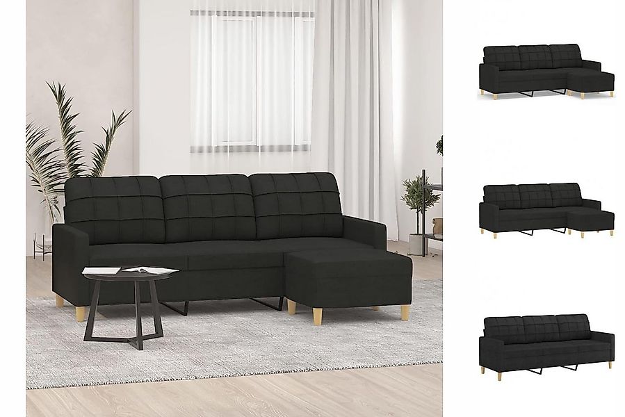 vidaXL Sofa 3-Sitzer-Sofa mit Hocker Schwarz 180 cm Stoff günstig online kaufen