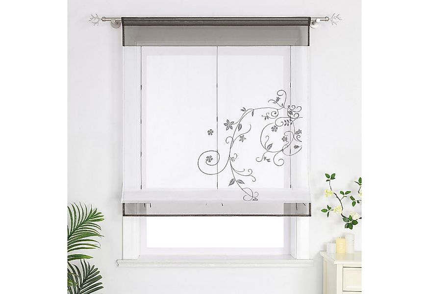 Joyswahl Raffrollo, mit Stangendurchzug, Voile Raffgardinen mit Blumen-Stic günstig online kaufen