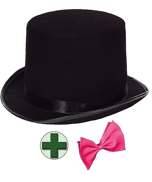Karneval-Klamotten Kostüm Zylinder Hut schwarz Herren mit Fliege pink, Zyli günstig online kaufen