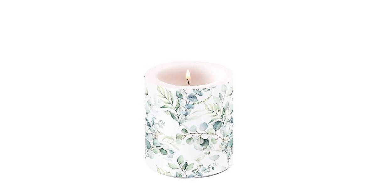 ZauberDeko Stumpenkerze Kerze Eukalyptus Blättermix 9cm günstig online kaufen