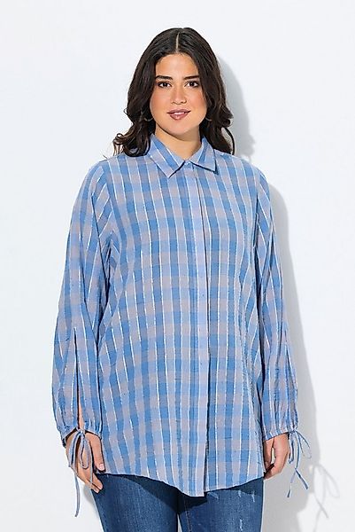 Ulla Popken Satinbluse Karobluse Glitzerstreifen A-Linie Hemdkragen günstig online kaufen