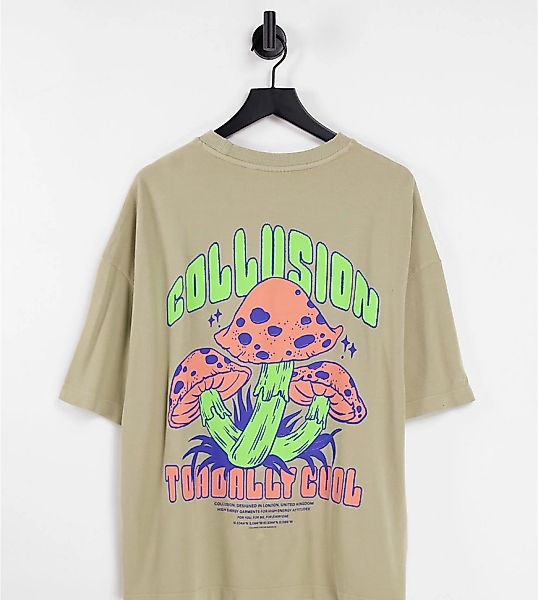 COLLUSION – Oversize-T-Shirt mit Pilzmotiven-Neutral günstig online kaufen
