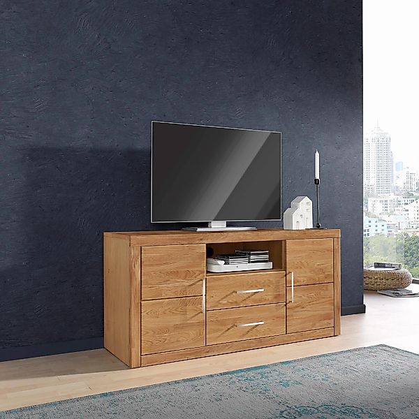 Home affaire Lowboard "Logo,130cm breit, Fronten Massivholz,5 Fächer" Holz günstig online kaufen