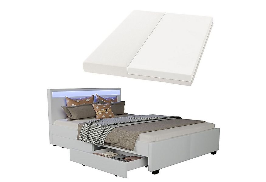 Juskys Polsterbett Lyon mit Matratze, 140x200 cm, ausziehbare Bettkästen, L günstig online kaufen