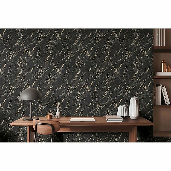A.S. Création Vliestapete mit Marmoroptikoptik Schwarz Gold 10,05 m x 0,53 günstig online kaufen