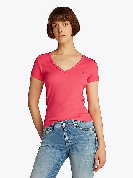 Tommy Jeans Kurzarmshirt TJW SLIM ESSENTIAL RIB V SHORT SLEEVE mit gerippte günstig online kaufen