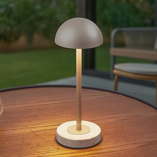 Lindby LED-Akku-Tischlampe Pippin, gold/travertin, IP44 günstig online kaufen