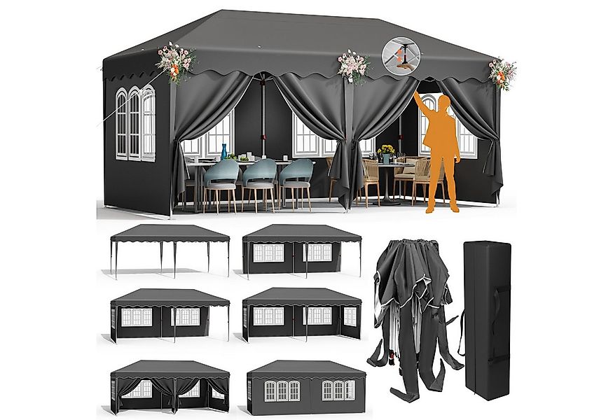TLGREEN Faltpavillon Pavillon 3x6 mit 6 Seitenteilen, mit 6 Seitenteilen, ( günstig online kaufen