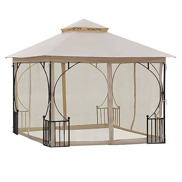 Outsunny Pavillon Metall Polyester Moskitonetz Beige Schwarz L290 x B290 x günstig online kaufen